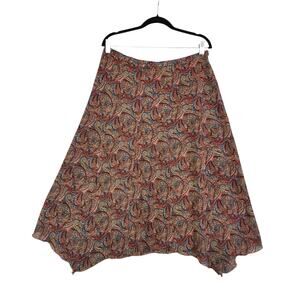 Liz Claiborne Womens Asymmetrical Paisley Print Midi Skirt Size 12 Petite Brown